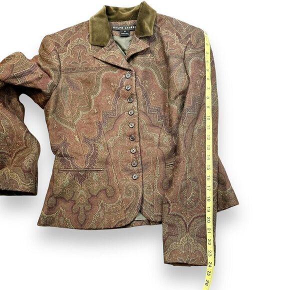 RALPH LAUREN Black Label Jacquard Print Jacket Blazer with Velvet Collar Size 10 - Picture 11 of 11